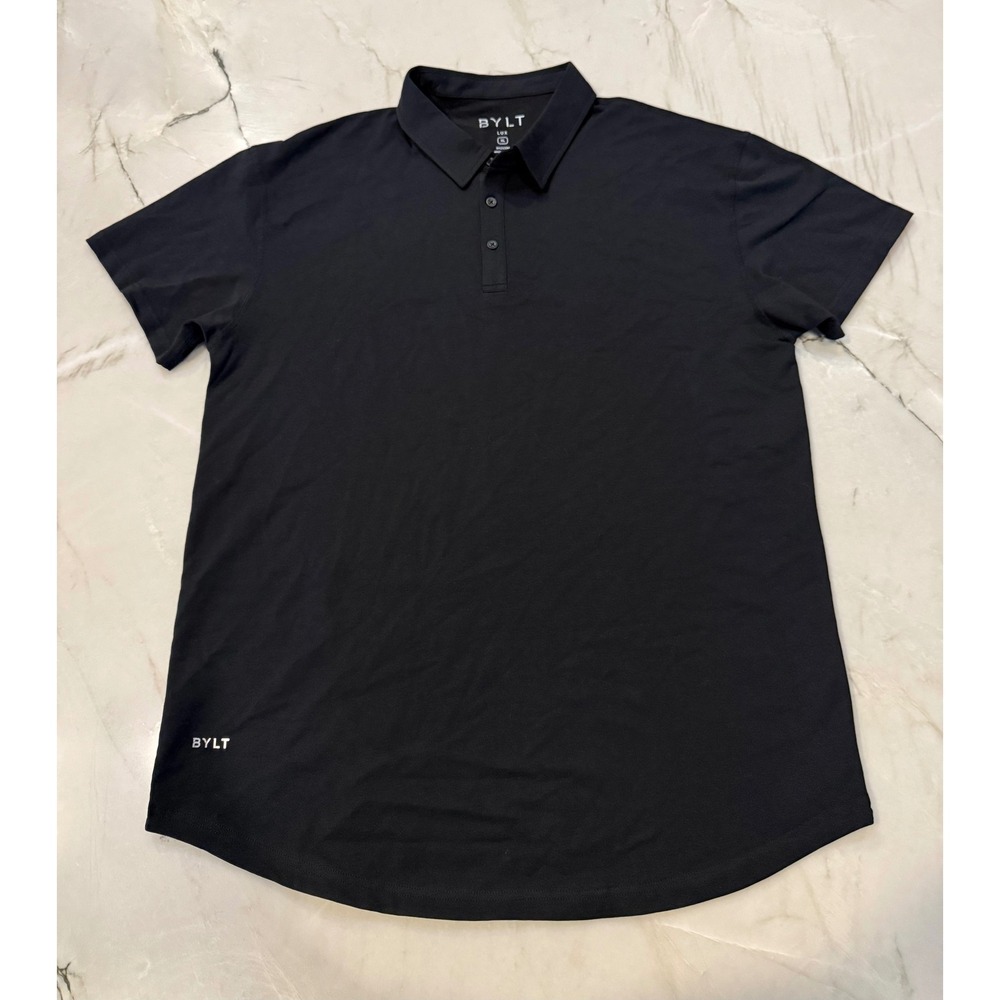 BYLT Lux Polo Shirt Mens XL Black Short Sleeve Curved Hem Stretch Cotton Blend